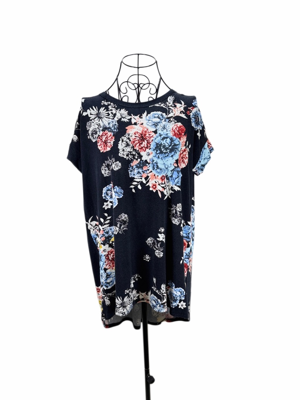 Bellamie Small Floral High Low Tunic Top Criss Cross Back